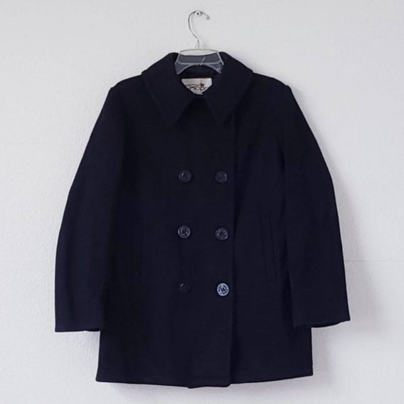 BLACK WOOL PEACOAT | '70s Vintage Clothing | M - Picture 8 of 8